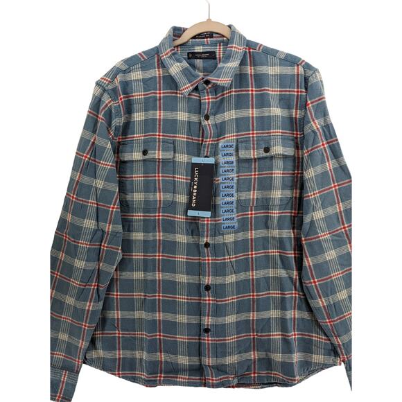 Lucky Brand Flannel Shirt S Blue Plaid 7MS4002 Humboldt Woven Western Classic - Picture 3 of 10